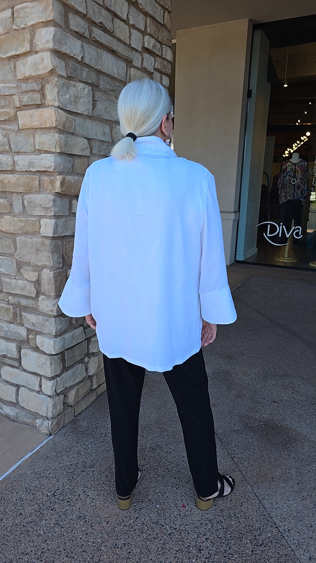 Multiples Multi Print Elbow Flounce Slv Button Front Shirt M16609JM