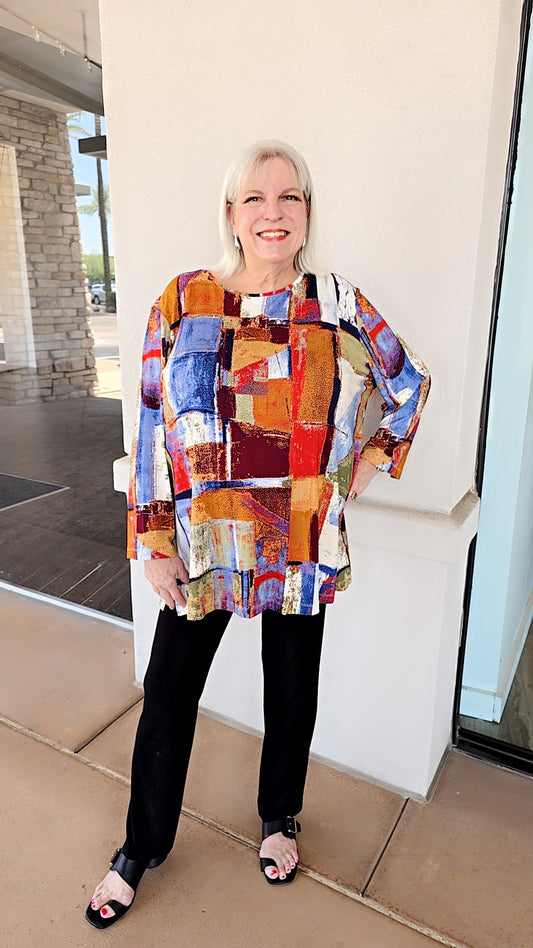 Multiples Plus Size Multi 3/4 Slv Scoop Neck Top M35503TW