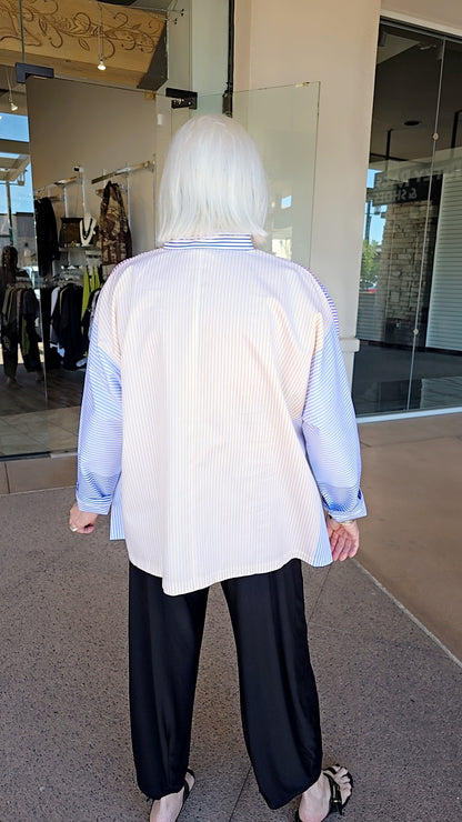 M Square Various Stripe Mandarin Swing Blouse BU2096