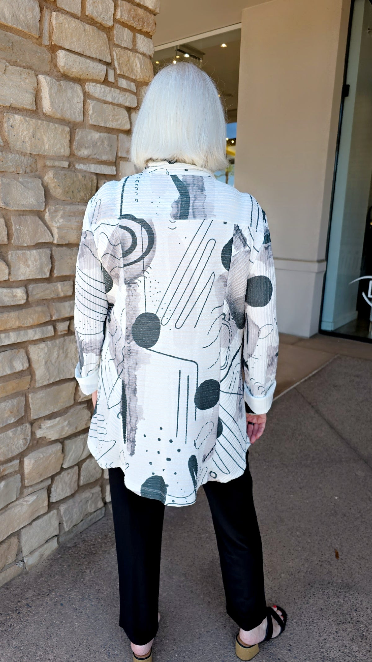 Et' Lois White/Black Printed Textured Zip Jacket GR6704-1170