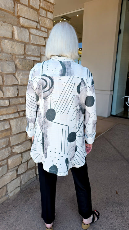 Et' Lois White/Black Printed Textured Zip Jacket GR6704-1170