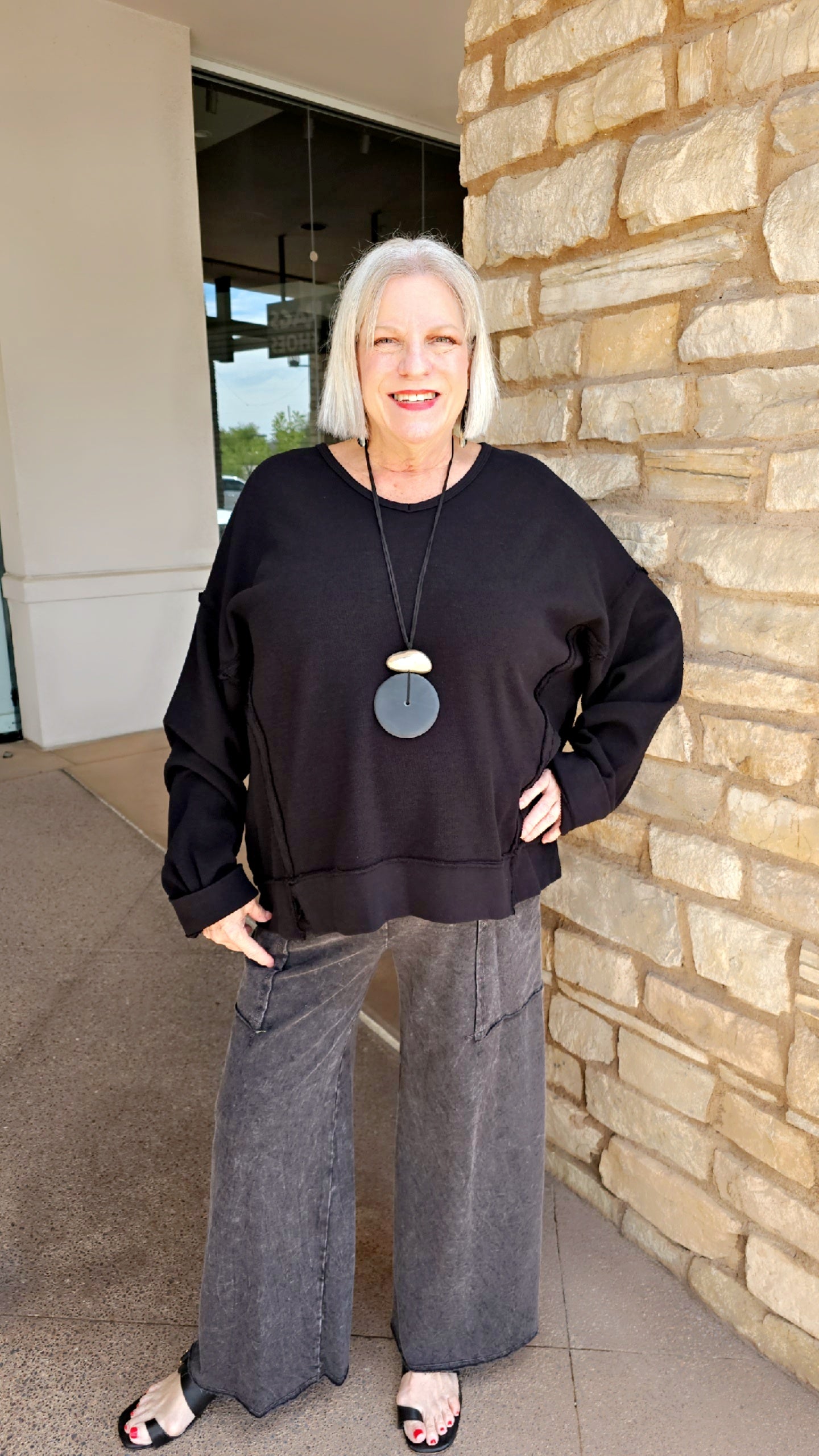 Cotton Lani Black One Size V-Neckline Top B343