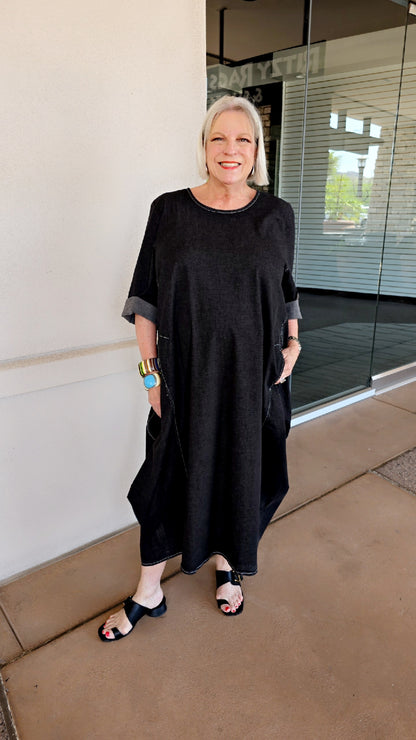 Alembika Black Denim Pullover Balloon Dress SD822B