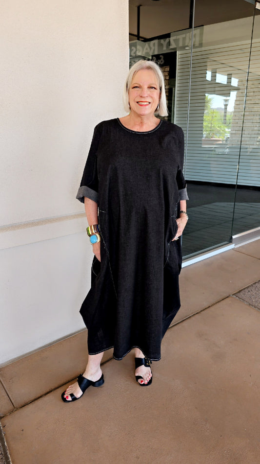 Alembika Black Denim Pullover Balloon Dress SD822B