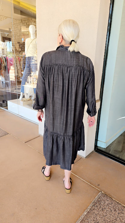Multiples Black Denim Pullover Button Dress M36109DM