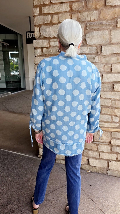 Multiples Plus Size Light Demin Dot Half Button Shirt M16111TM