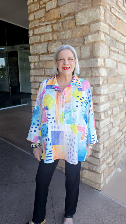 Et' Lois Printed One Pocket Half Button Shirt MB5408-501