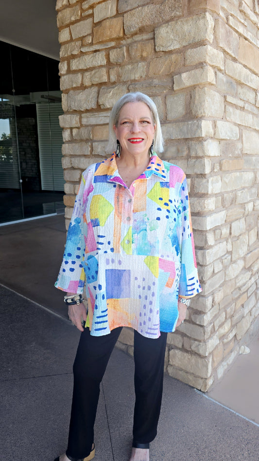 Et' Lois Printed One Pocket Half Button Shirt MB5408-501