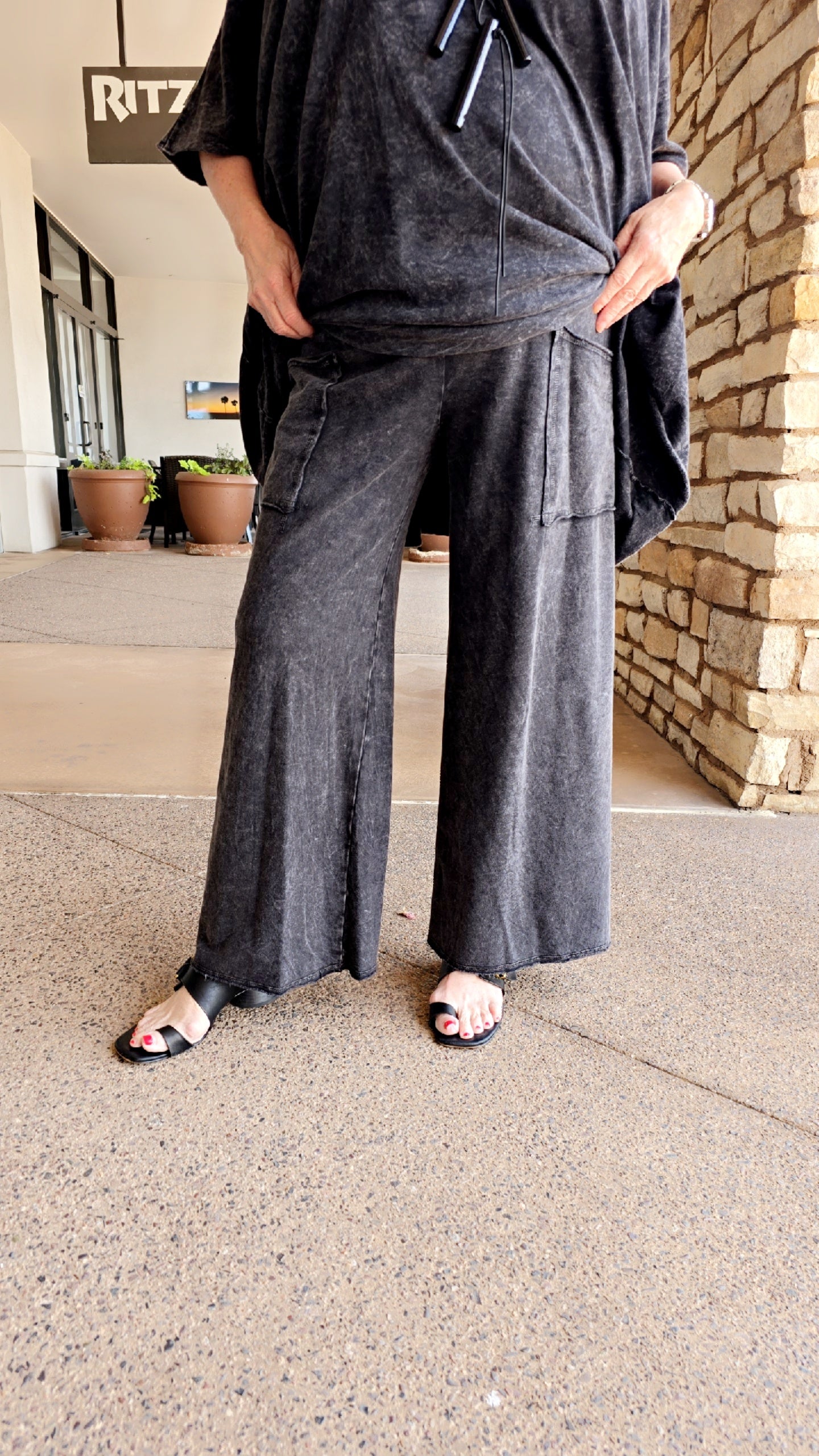 Cotton Lani Plus Size Black Large 2 Pocket Pant ST410