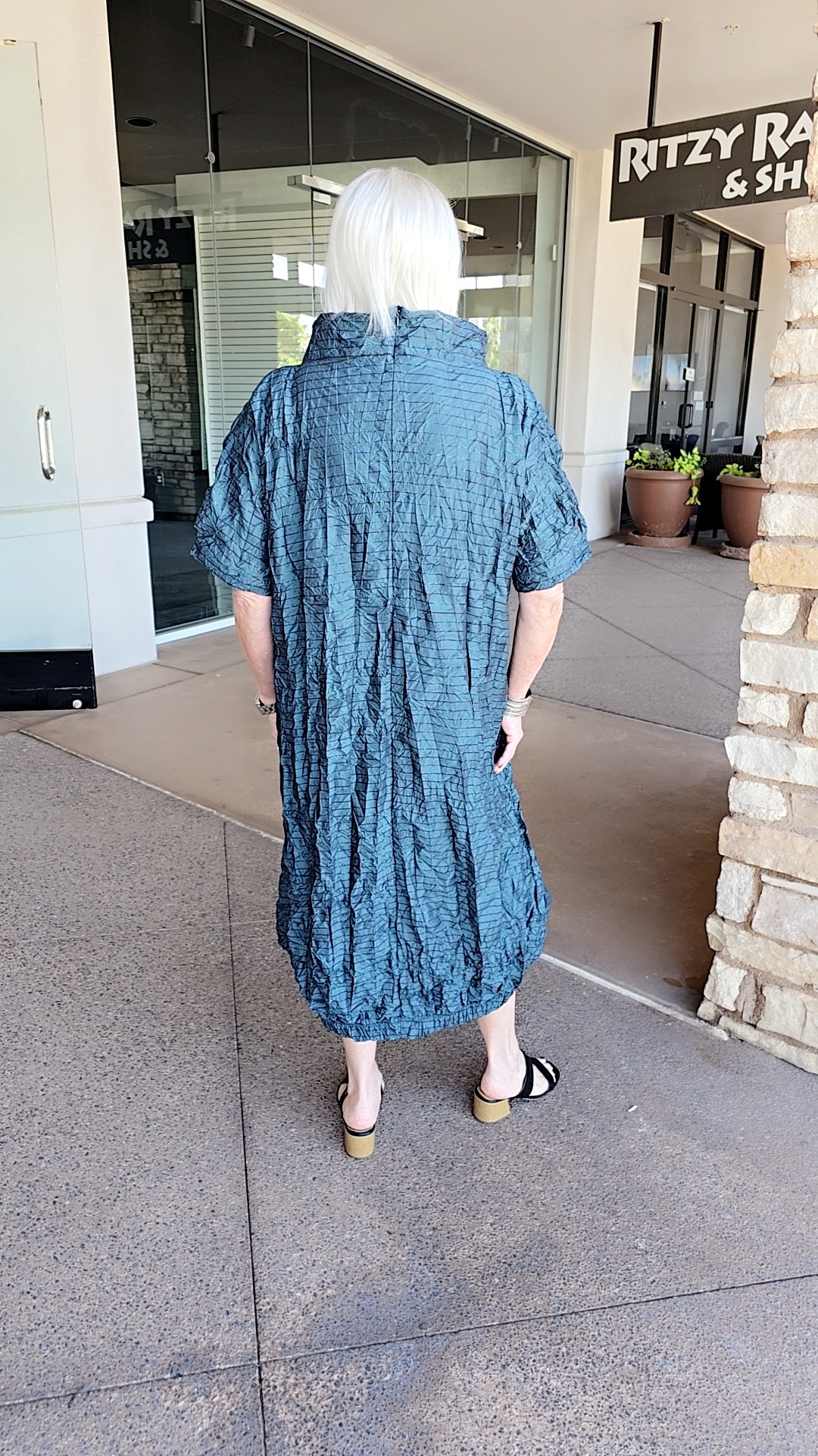 Kozan Plus Size Mineral Wash Crinkle Teal Dress IL1794