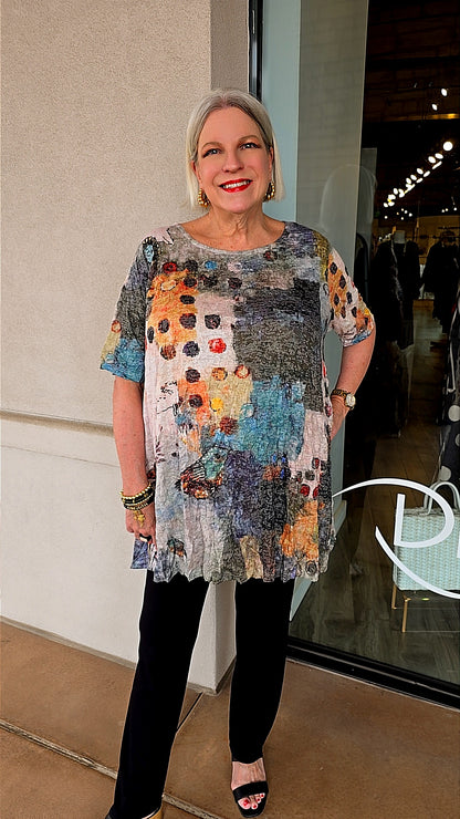 3 Potato FLWB Crinkle Long A-Line Tunic J002
