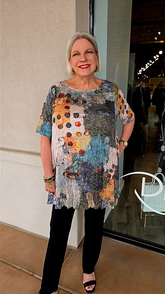 3 Potato FLWB Crinkle Long A-Line Tunic J002