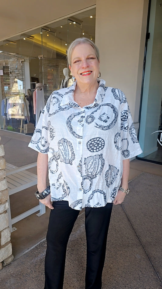 Chalet Onyx Orb Crinkle Button Front Lucia Shirt T55858