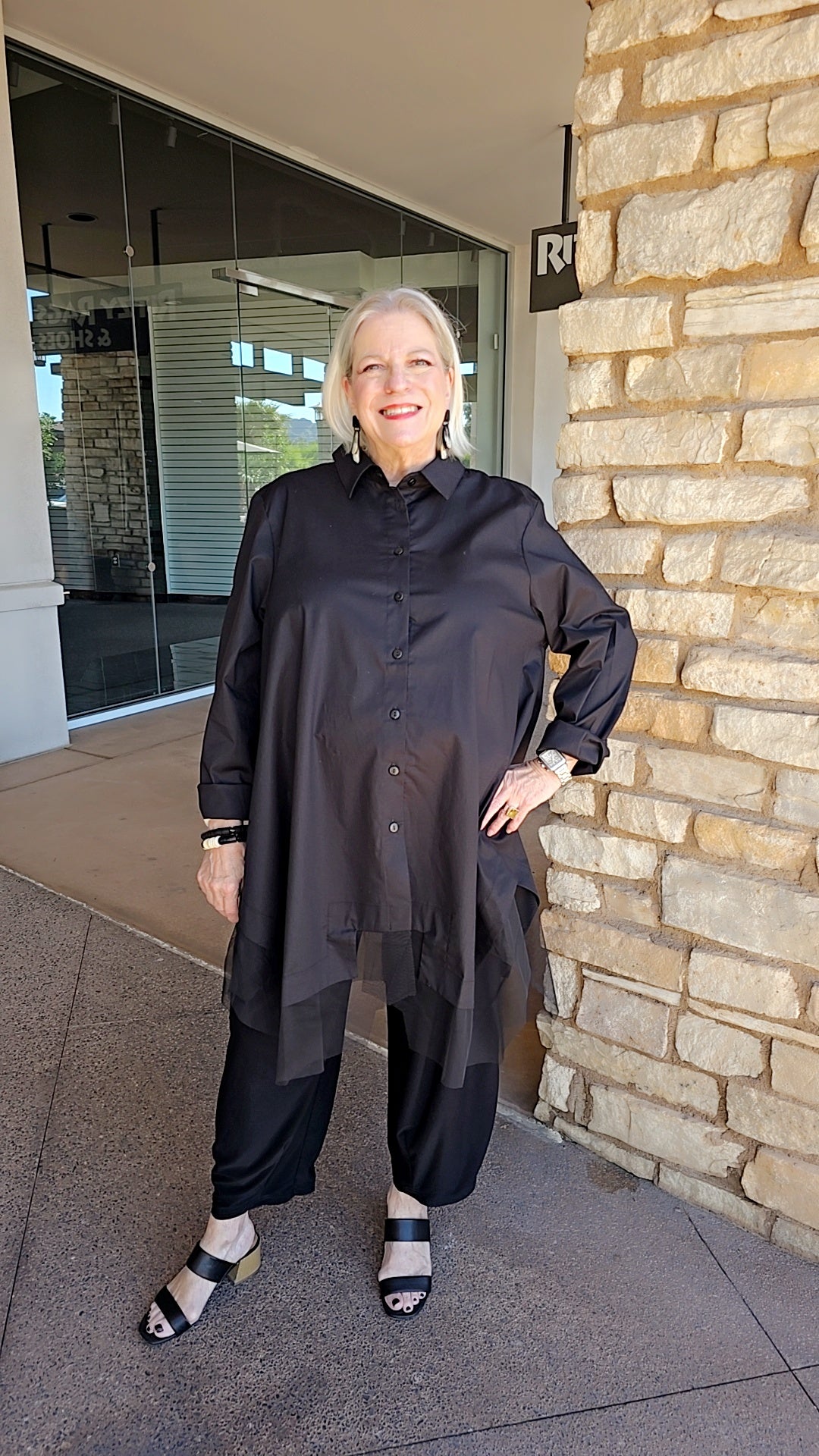 Kozan Plus Size Black Peqaus Button Front Long Shirt POA887