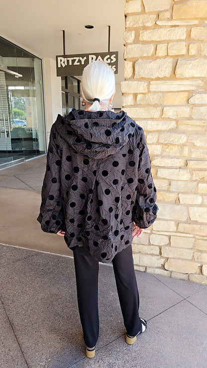 Gershon Bram Black Polka Dot Crinkle Zip Short Jacket GB38090