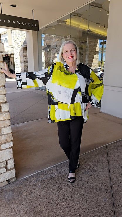 Lemongrass Yellow/Black Side Button Front Blouse S5WT5397