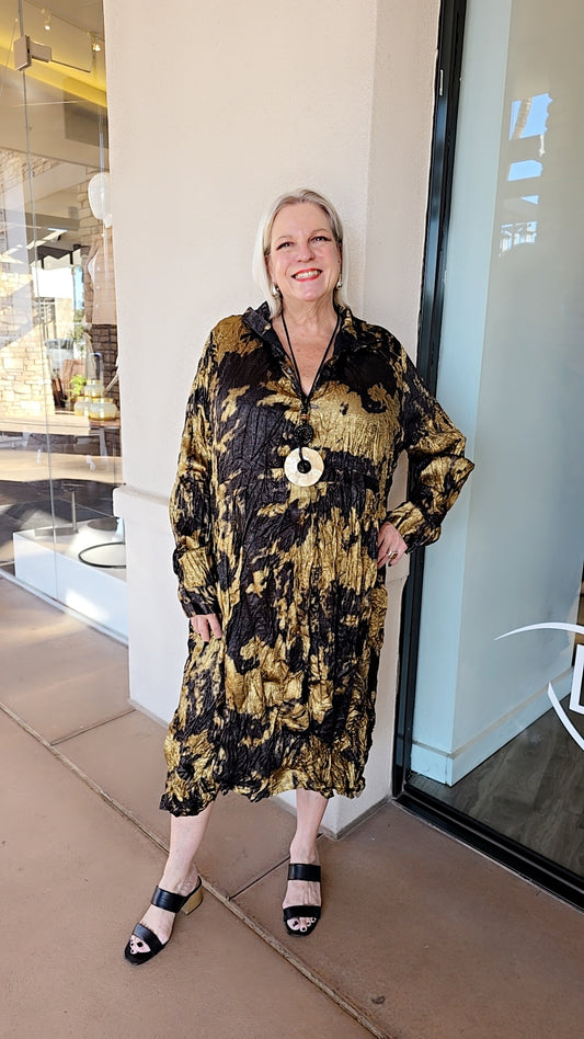 Alembika Gold/Black Tye Dye Crinkle Pullover Dress AD811G
