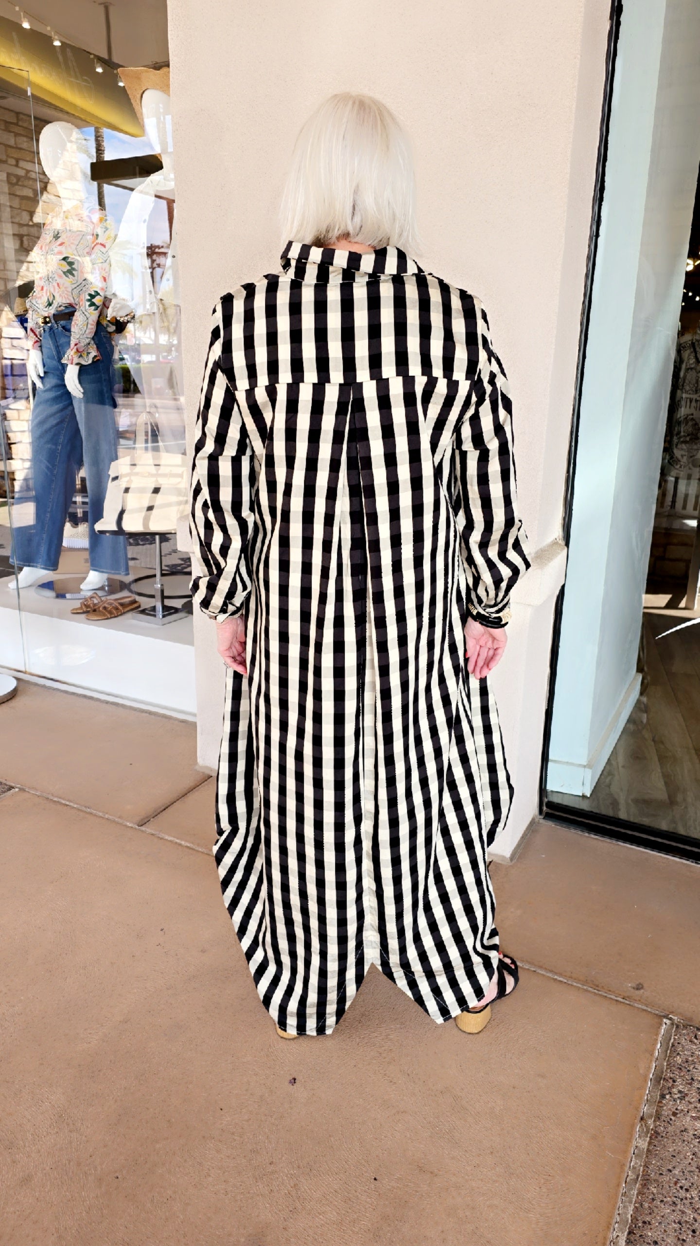 Amma Black/Cream Check Tie Dress Q76