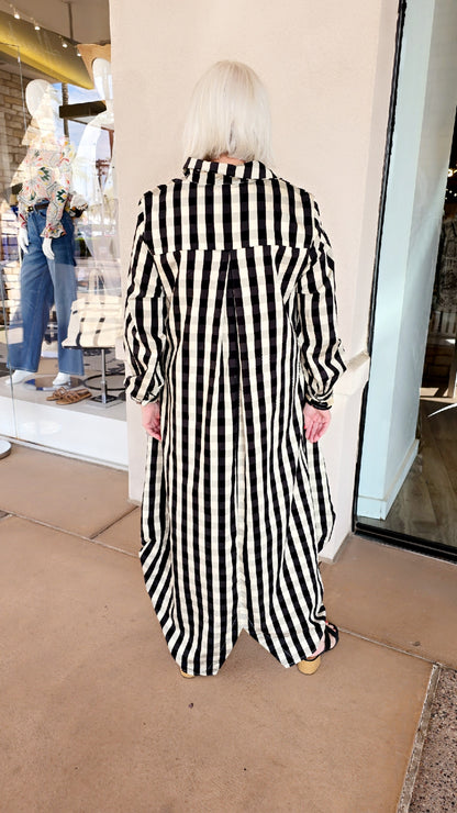 Amma Black/Cream Check Tie Dress Q76