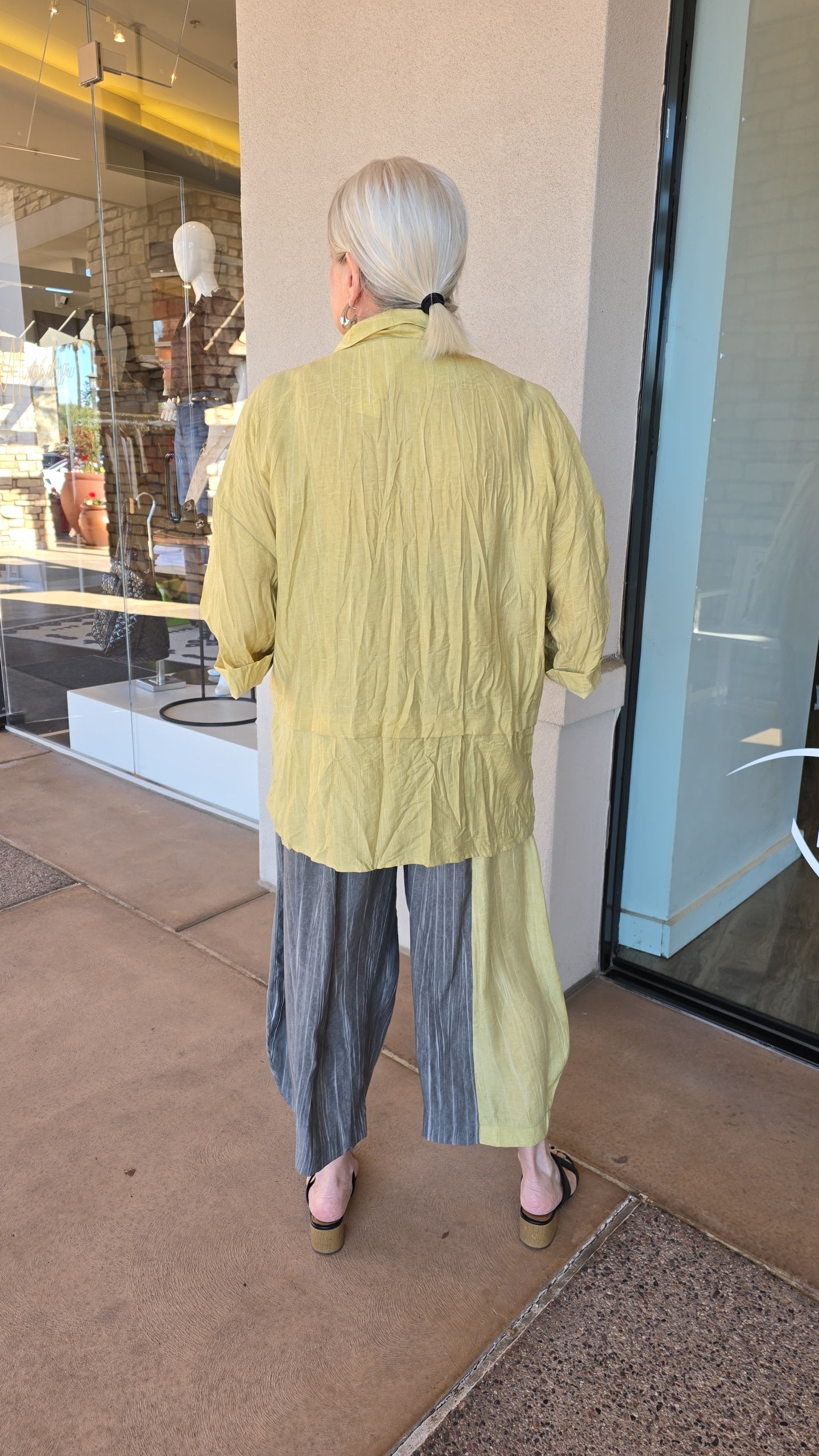 Ozai Yellow Crinkle Button Front Shirt 860138