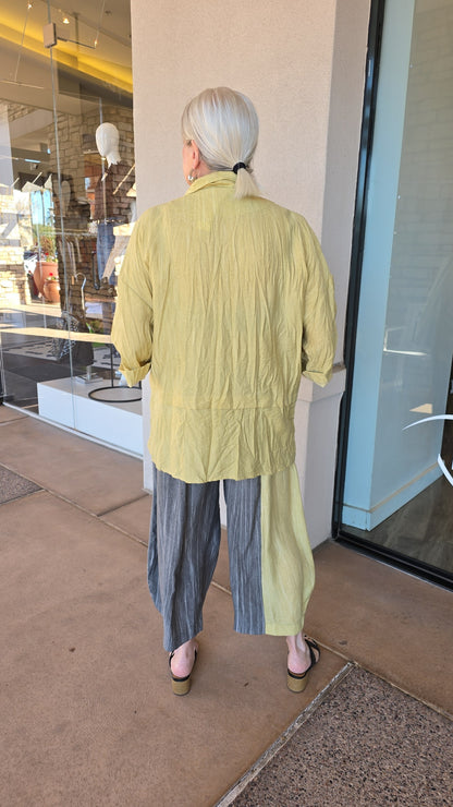 Ozai Yellow Crinkle Button Front Shirt 860138