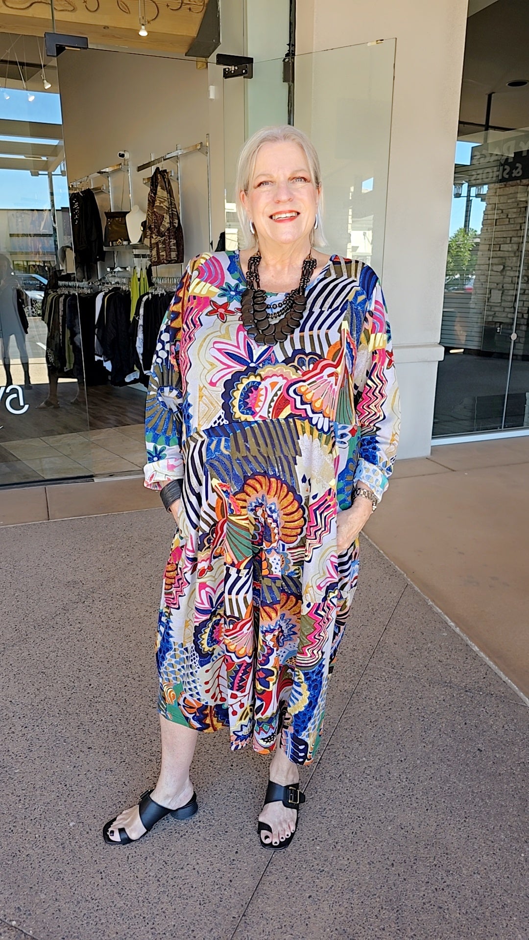 Orientique Plus Size Panel Multi Print Bubble Dress 61725