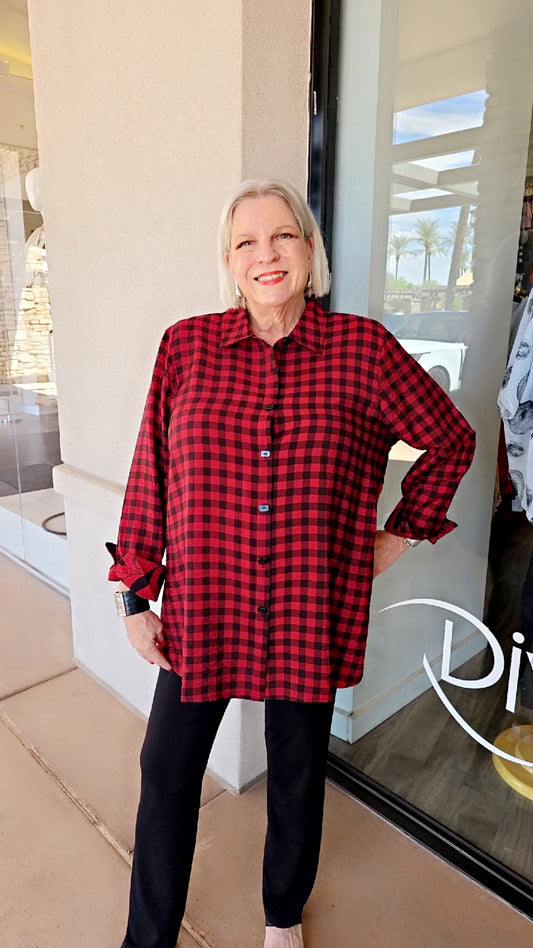 Multiples Plus Size Red/Black 3/4 Slv Shirt M45203BW