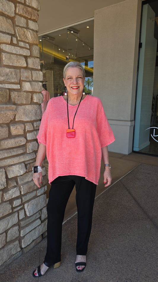 Cotton Lani Coral High Low Cotton Button Top G227