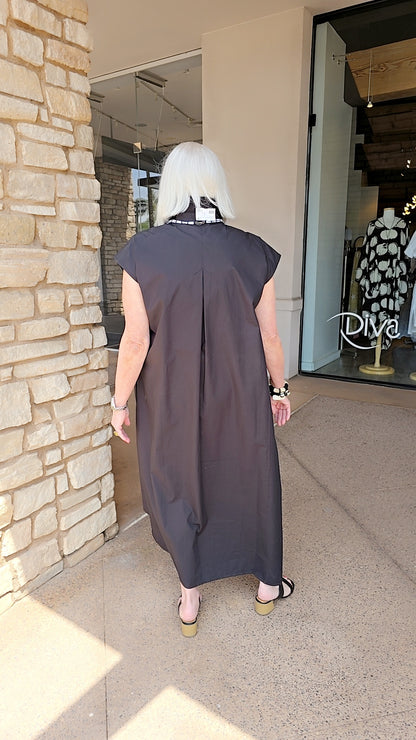 Lotus Eaters Black Angled Buton Front Sleeveless Dress Enikon