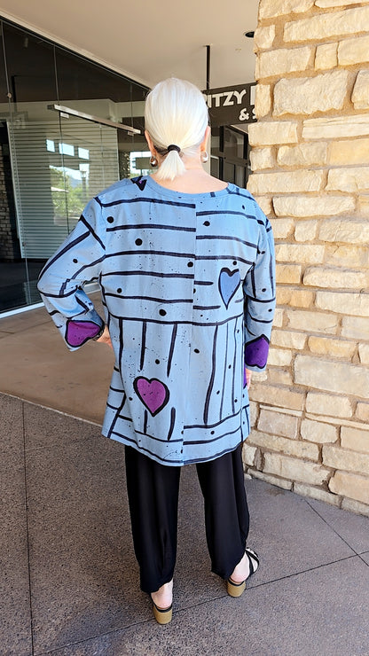 Darby Plus Size Denim Pop Art Kora V-Neck Top 1814