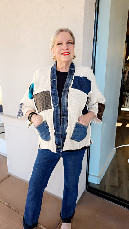 Shannon Passero Cream/Denim Knit Valley Patch Sweater 5568