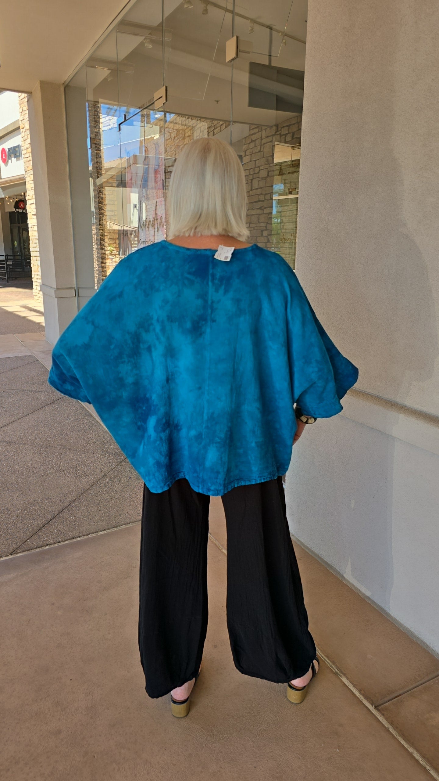 Oh My Gauze Washed Peacock Fringe One Size Top Horizon Top