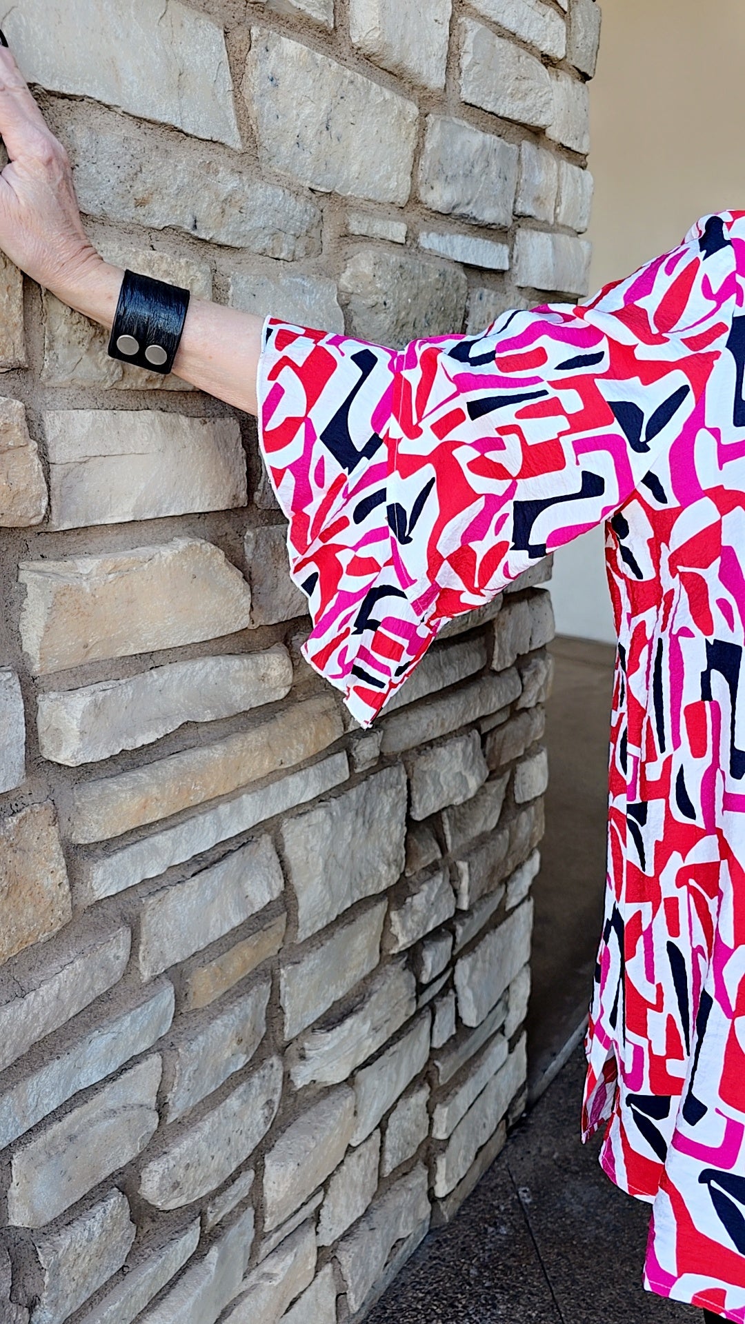 Multiples Multi Print Elbow Flounce Slv Button Front Shirt M16601BM