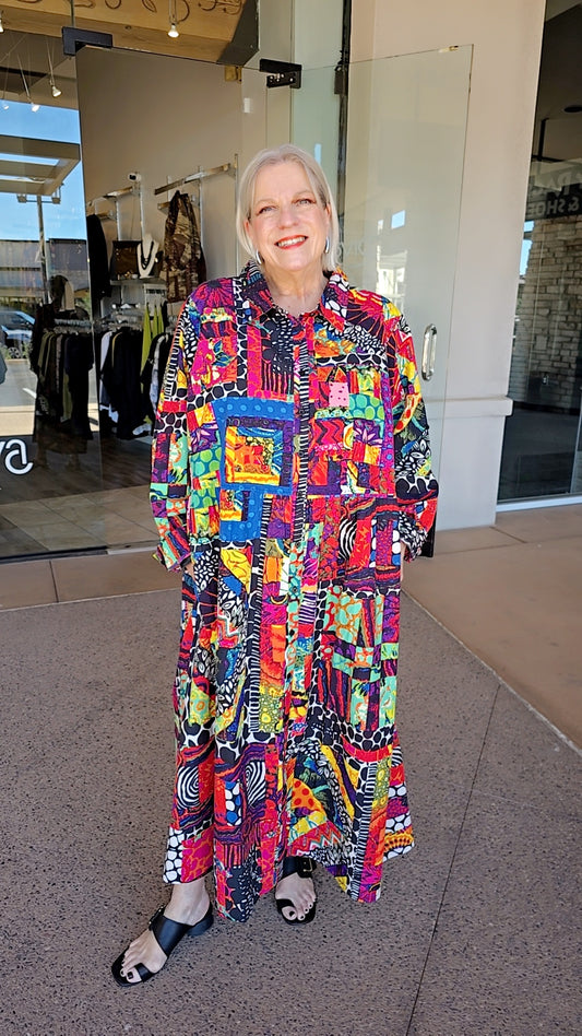 Orientique Plus Size Multi Print Collar Dress 20089