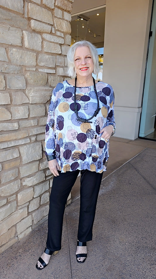Shana Multi Dot Pocket Crinkle Top 26086