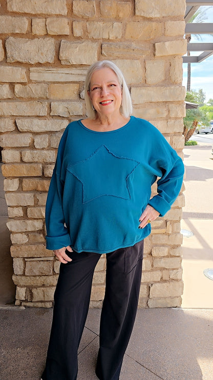 Cotton Lani Teal One Size Star Sweatshirt B635