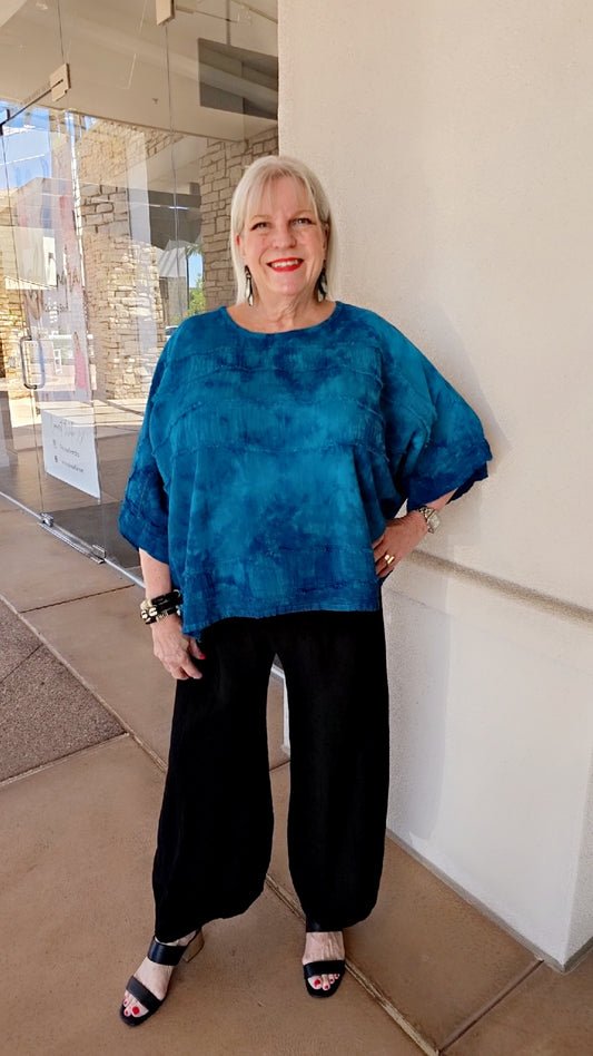 Oh My Gauze Washed Peacock Fringe One Size Top Horizon Top