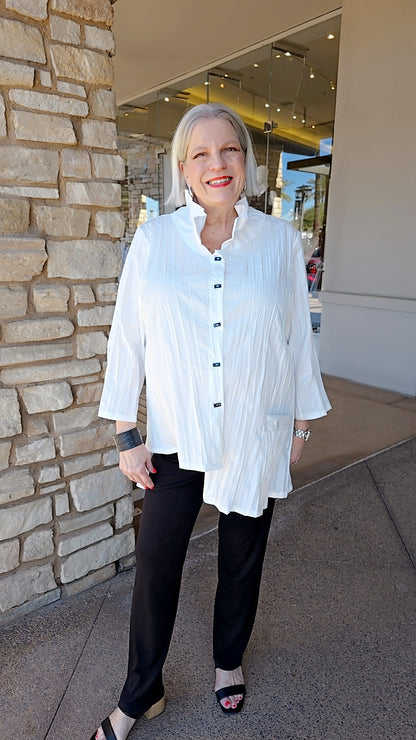 Moonlight White Crinkle Wire Collar Pocket Top NJ1020