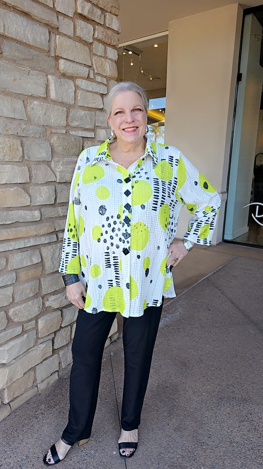Et' Lois Plus Size White/Lime Dot Textured Shirt M135390-1080