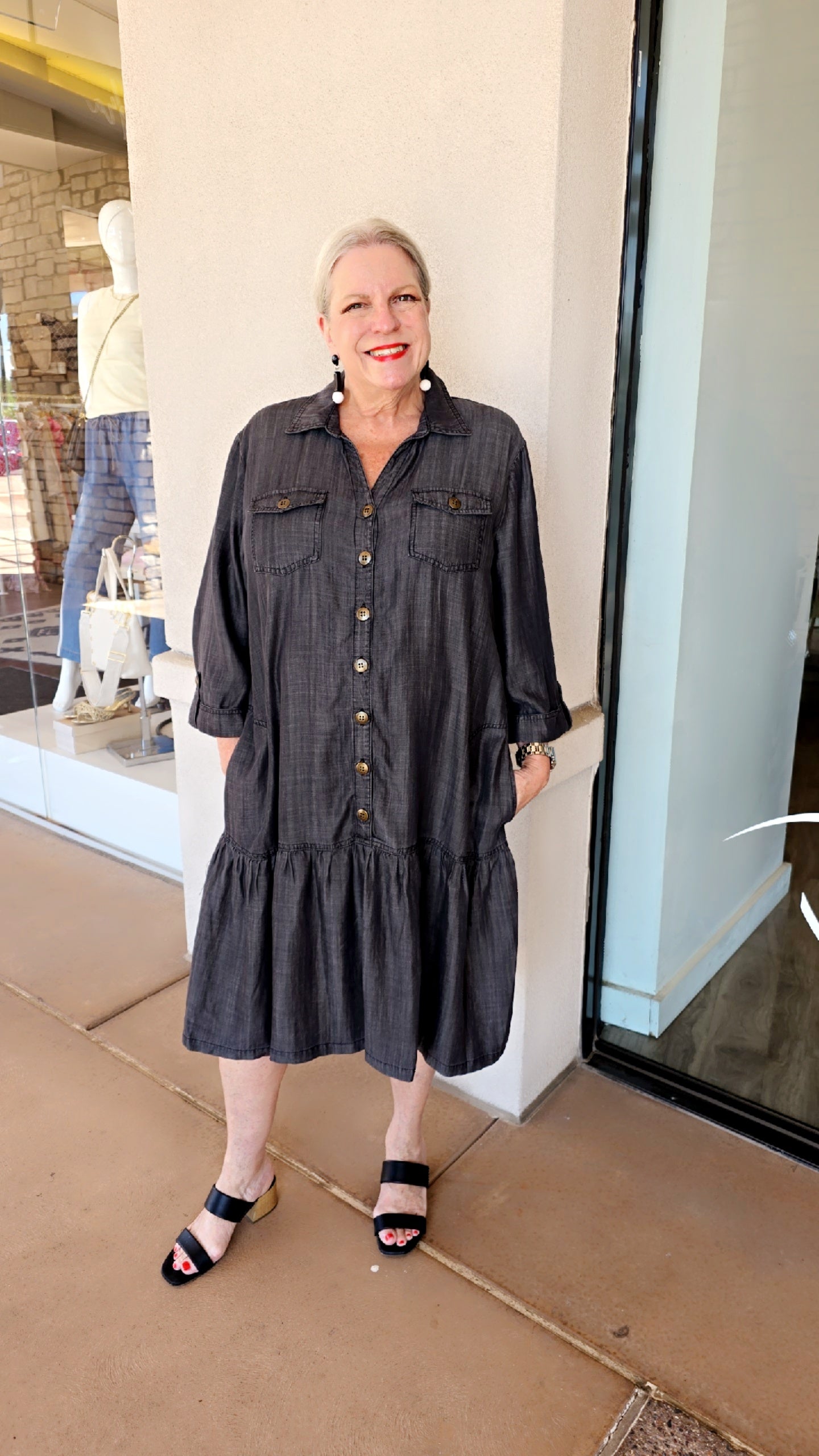 Multiples Black Denim Pullover Button Dress M36109DM