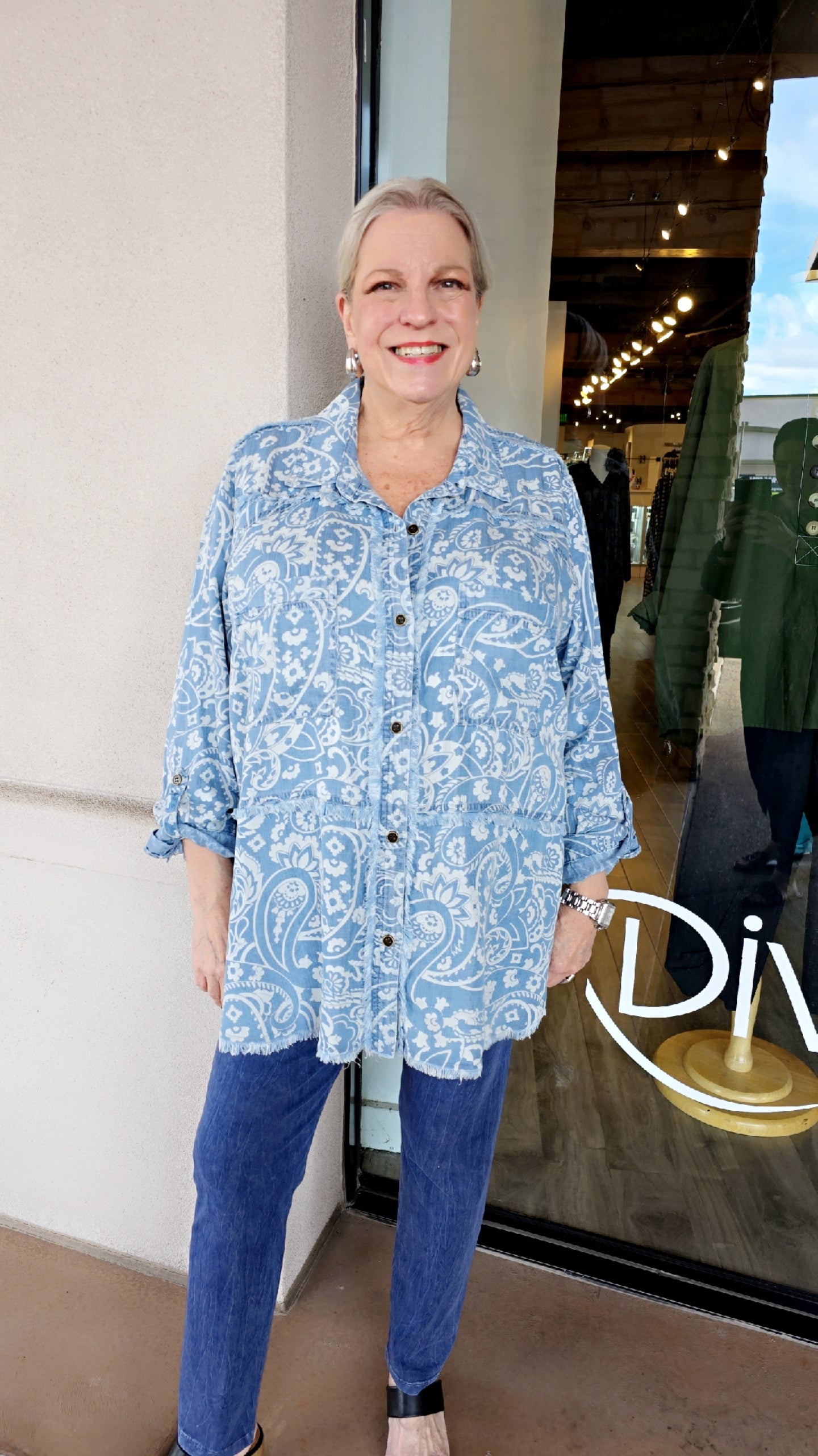 Multiples Plus Size Denim Print Button Front Shirt M16208BW