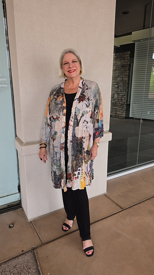 3 Potato LFIWB Crinkle Long Open Front Cardigan J001