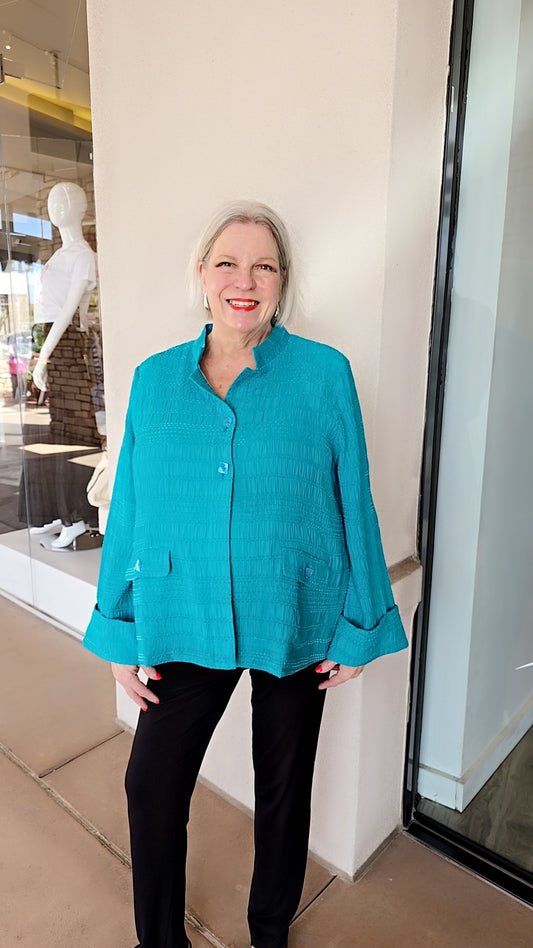 Lemongrass Turq Textured Button Jacket S6WJ7106