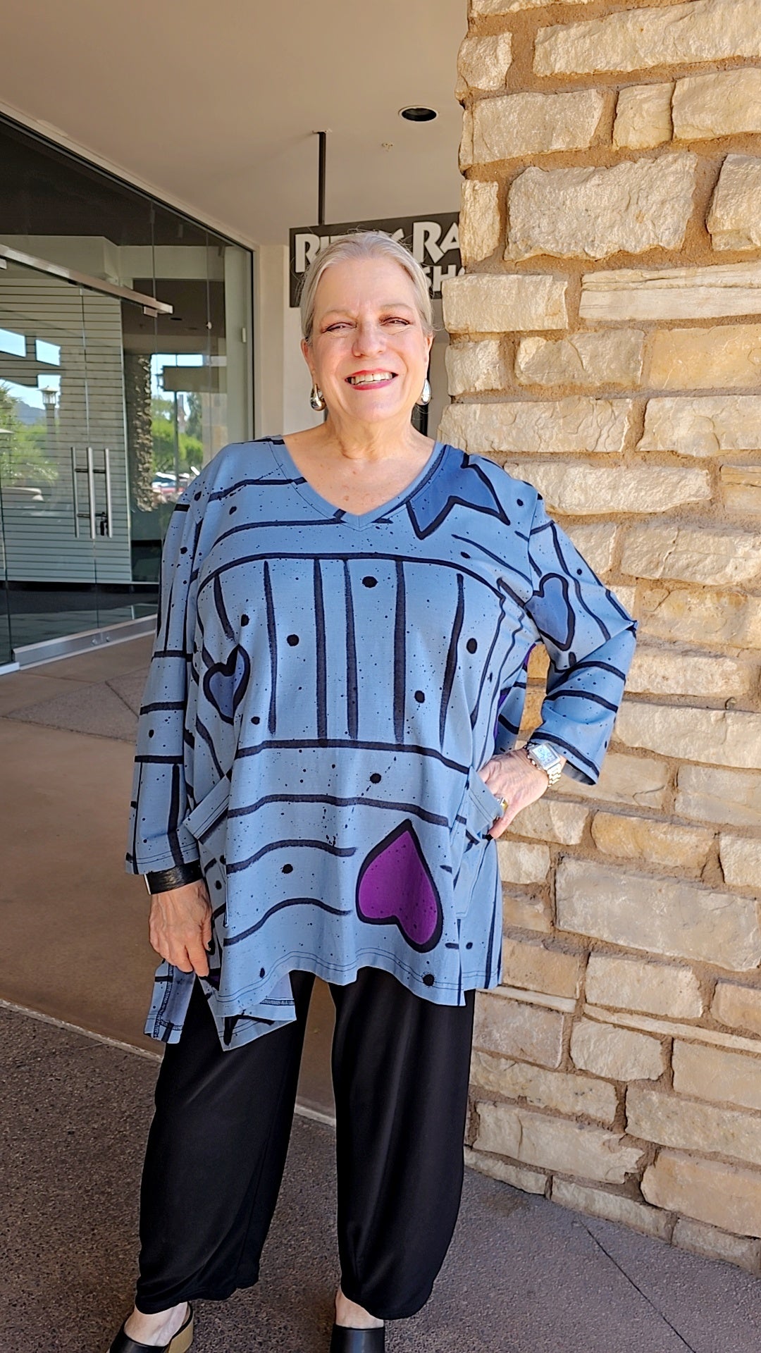 Darby Plus Size Denim Pop Art Kora V-Neck Top 1814