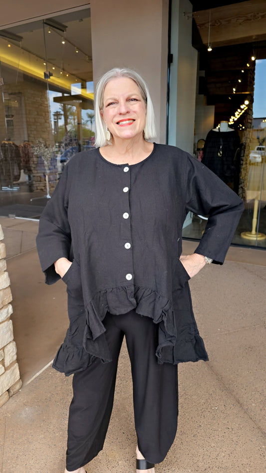 Paper Lace Plus Size Black High/Low Ruffle Top POH28J