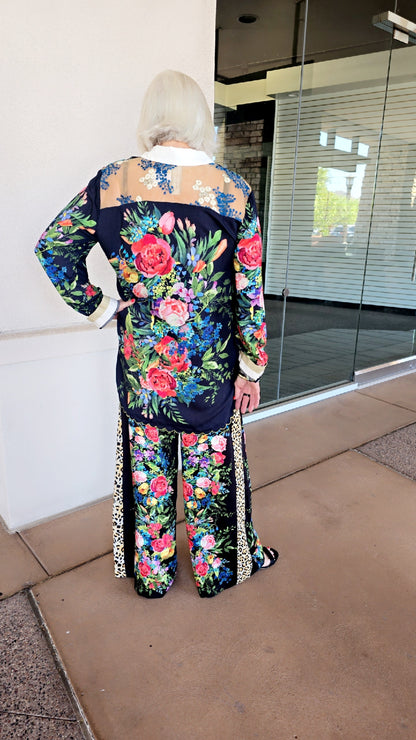 Aratta Black Floral Button Front Blouse ED24K313