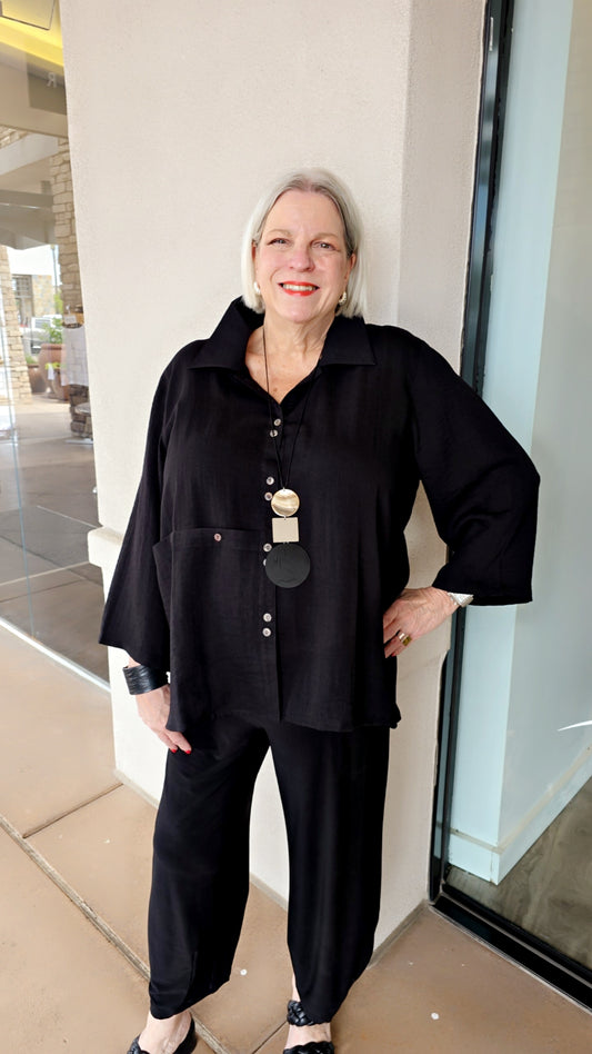 Fridaze Plus Size Black Madeleine Shirt Jacket AA285-CL12