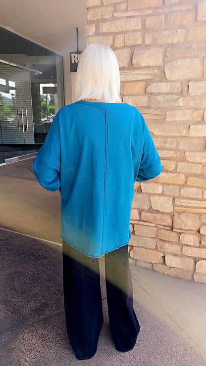 Cotton Lani Teal Pocket High Low Tee J338