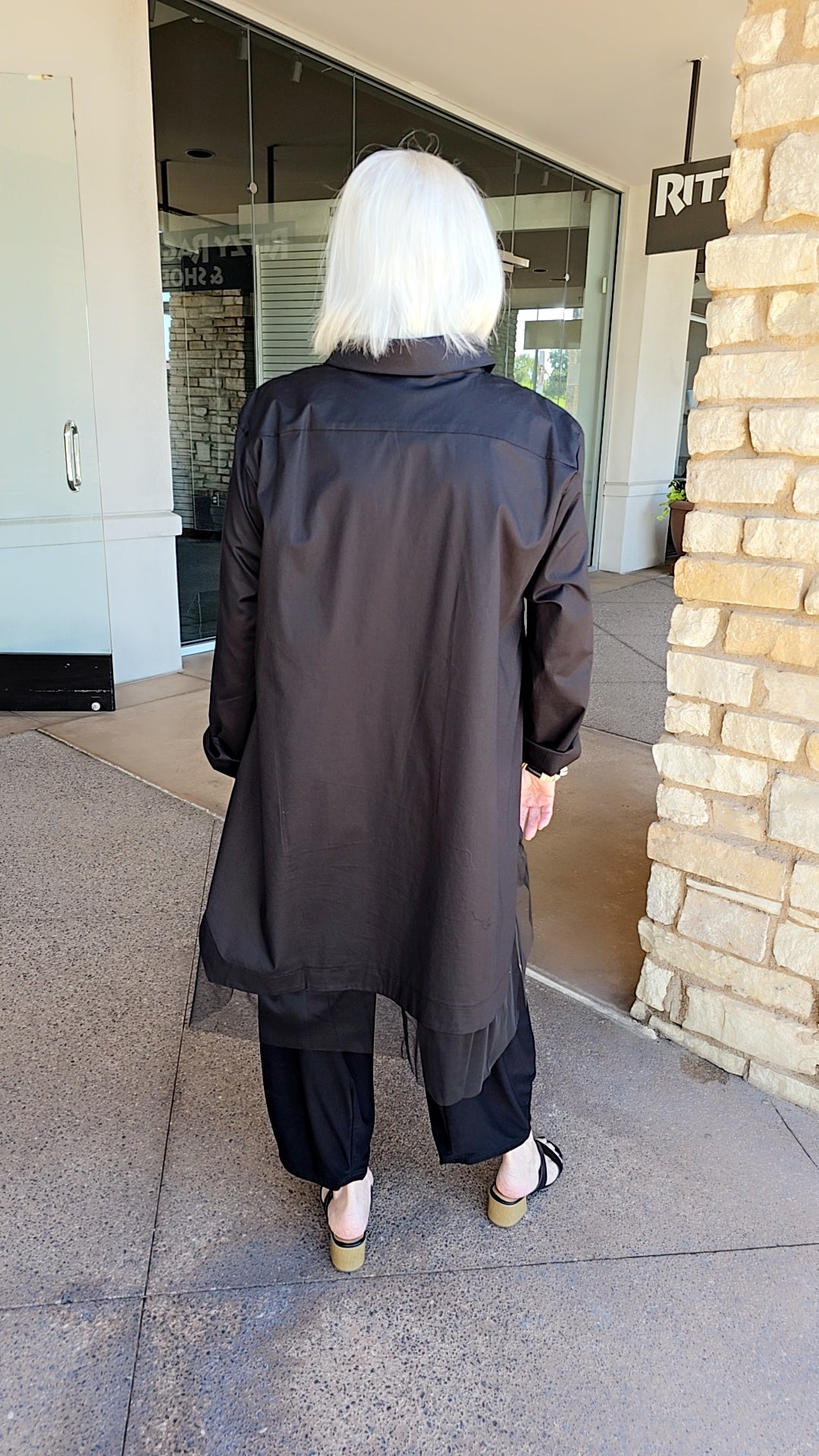 Kozan Plus Size Black Peqaus Button Front Long Shirt POA887