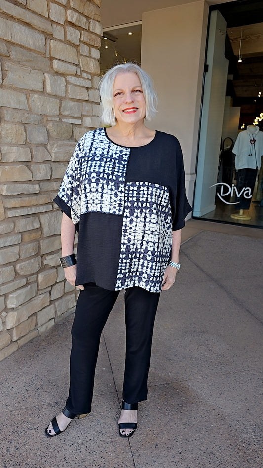 Shana Black/Print Dolman Short Sleeve Top 26265